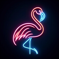 Wall Mural - flamingo neon light on solid black background. ai generative