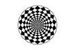 Hypnotic art mandala design, optical spiral illusion. Optical Checkered Circle Classic circular Op Art design in black and white. Vector illustration isolated on white background