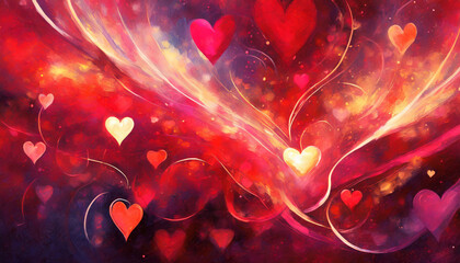 Sticker - A vibrant abstract background with glowing hearts