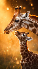 Sticker - girafa com filhote, Foto adorável Amor de Mãe