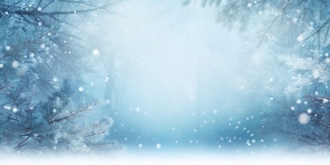 Canvas Print - Snowy Fir Frame  Winter Wonderland Background, Generative AI