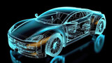 Fototapeta Perspektywa 3d - Futuristic car with an engine powered by hydrogen cells. Wireframe view.