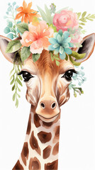 Poster - girafa estilo Boho clipart, aquarela, fundo branco