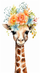 Sticker - girafa estilo Boho clipart, aquarela, fundo branco