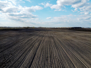 Wall Mural - Treated farm field, aerial view. Agricultural land.