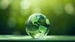 Earth glass globe on green background. Generative AI