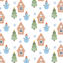 Wall Mural - Seamless New Year s background, pattern with Christmas elements. Hand drawing.