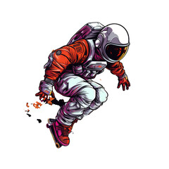  Astronaut rides on skateboard through the space. jump on space, playing skateboard Vintage logo badge