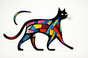 Leinwandbilder - A whimsical abstract silhouette of a cat poised to pounce, its form exaggerated and elongated for artistic effect.