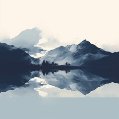 Poster - An abstract silhouette of a mountain range reflecting on calm waters, creating a serene and introspective atmosphere.