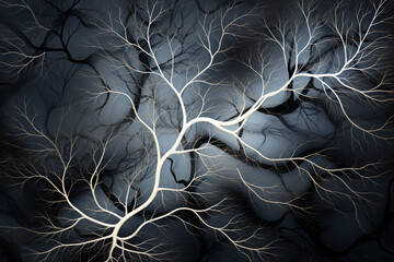 Leinwandbilder - An abstract silhouette of a tree with branches that morph into delicate tendrils, creating an intricate and organic pattern.