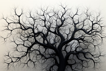 Fototapete - An abstract silhouette of a tree with branches that morph into delicate tendrils, creating an intricate and organic pattern.