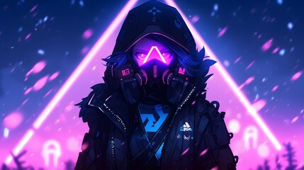 Wall Mural - Synthwave anime manga girl, lofi background wallpaper design, neon, woman, hoodie, cyber punk, steam punk, gas mask