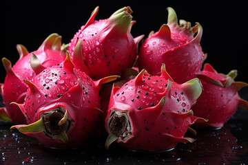 Aufkleber - A vibrant Red Pitaya, also known as Dragon Fruit, displaying its striking pink skin and white flesh speckled with black seeds.