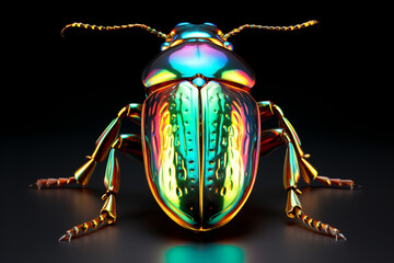 Poster - A Glistening Jewel Beetle reflecting the sunlight with its metallic exoskeleton, its iridescence creating a mesmerizing display.