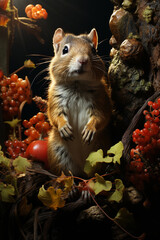 Poster - A Agouti nibbling on fallen fruits, its short fur and rodent-like appearance contrasting with the lush vegetation.