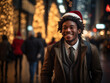 © kalafoto - business people wearing a Santa hat walks down the street on Christmas night