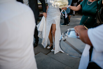 Bride and groom. Just married. Happy couple just walking.