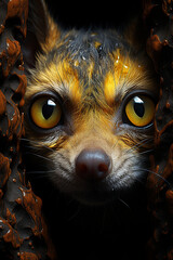 Aufkleber - A nocturnal Kinkajou emerging from its nest, its large eyes adapted for low-light conditions as it searches for fruits and insects.