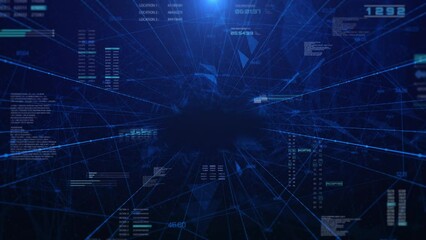 Poster - Technology digital cyber space tunnel network connection. Seamless loop of sci-fi fly through mysterious 3D concept 4K motion background