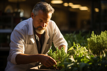 Sticker - Generative ai collage photo image of scientist biologist work on farm plants