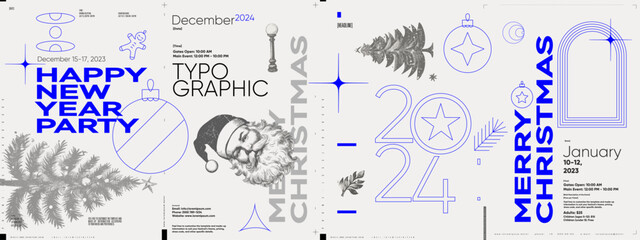 Wall Mural - merry christmas and happy new year! 2024. modern minimalistic christmas banner. vector illustration 