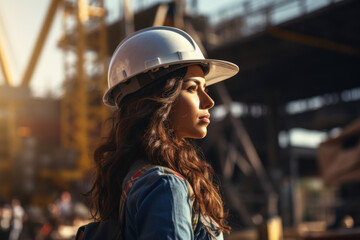 Poster - A woman engineer overseeing a major construction project, contributing to infrastructure and development. Generative Ai.