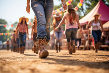 People Line Dancing At A Country Music Festival, Illustrating The Popularity Of Country Music And Dance In The USA. Generative Ai.