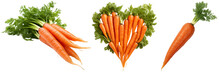 Carrot Collection, Single One, Bundle And Forming A Heart, Isolated On Transparent Background, Vegetable Set