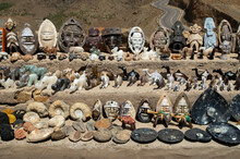 Traditional Moroccan Street Market With Fossils And African  Masks In Morocco