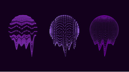 Wall Mural - collection of glitch spheres of glowing particles and with explosion effect. big data visualization.