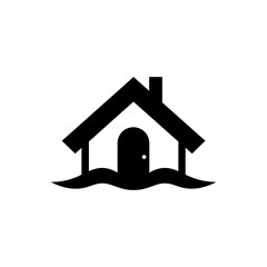 Canvas Print - Flooded House Icon - Simple Vector Illustration