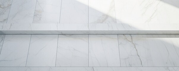 Wall Mural - An overhead perspective of a white marble floor in a minimalist interior, showcasing the clean lines and timeless beauty of the stone.