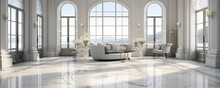 An Expansive Marble Floor In A Modern Architectural Setting, Bathed In Natural Light, Highlighting Its Smooth Surface And Intricate Natural Patterns.