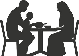 Canvas Print - A family sitting around a table eating Eid food icon