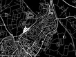 Vector road map of the city of Lod in Israel with white roads on a black background.