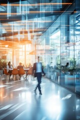 Wall Mural - Blurred business people fast movement in office building by Generative AI