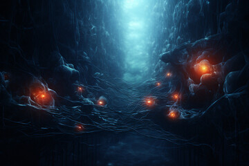 Wall Mural - neurons connecting and transmitting information.