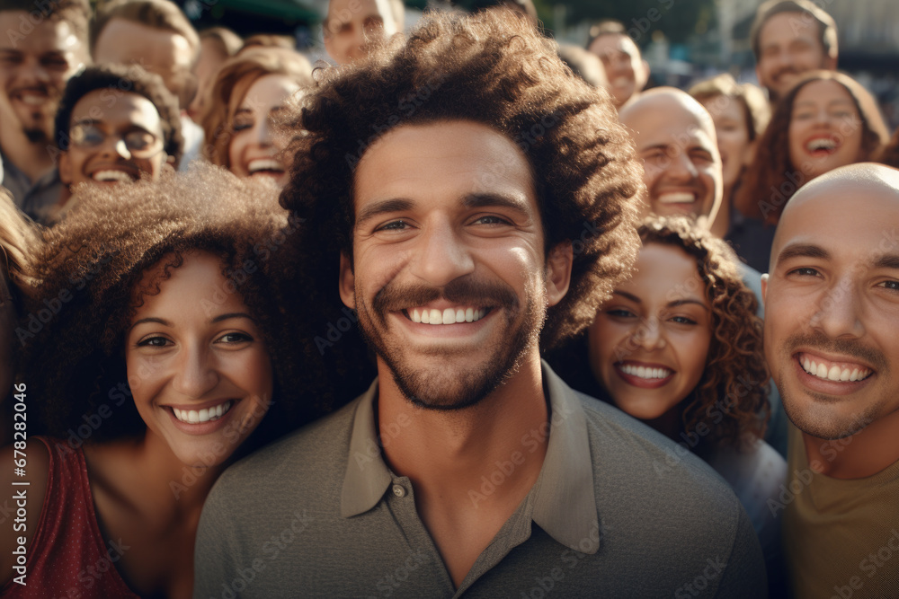 Group of people standing together in front of crowd. This image can be ...
