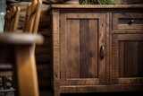 Fototapeta  - old antique low wooden teak cabinet beautiful detail design closeup loose furniture design concept home interior decorative ideas