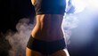 Trained body of a woman with smoke in the background