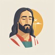 An illustration of a head vector of long brown hair with Jesus closing his eyes and a relaxed expression. Generative AI