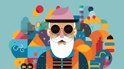 Poster - An old man with a beard and sunglasses