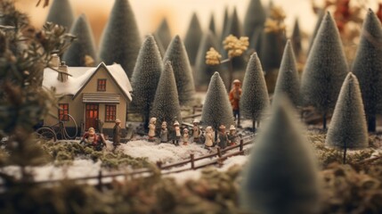 Wall Mural - A small toy village with a lot of trees