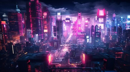 Poster - a city with pink lights