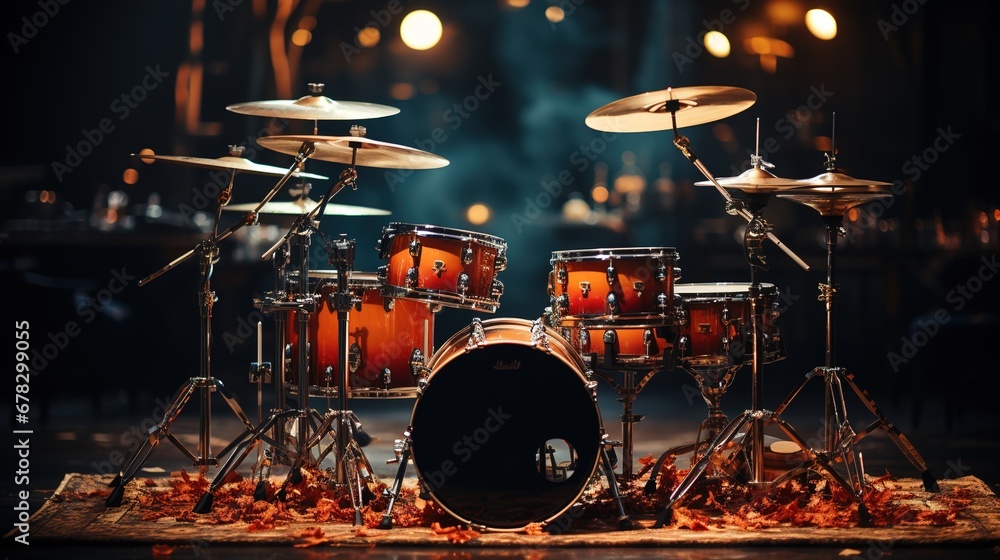 Nice drum set in a bar with moody lighting. Stock Photo | Adobe Stock