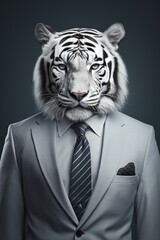 Poster - A picture of a white tiger dressed in a suit and tie. Perfect for business or formal-themed designs