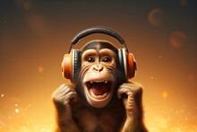 Funny Monkey Listening To Headphones