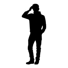 Canvas Print - Thinking man vector silhouette illustration black color