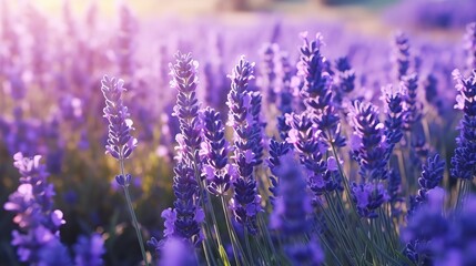  A field of fragrant purple lavender flowers under the sun